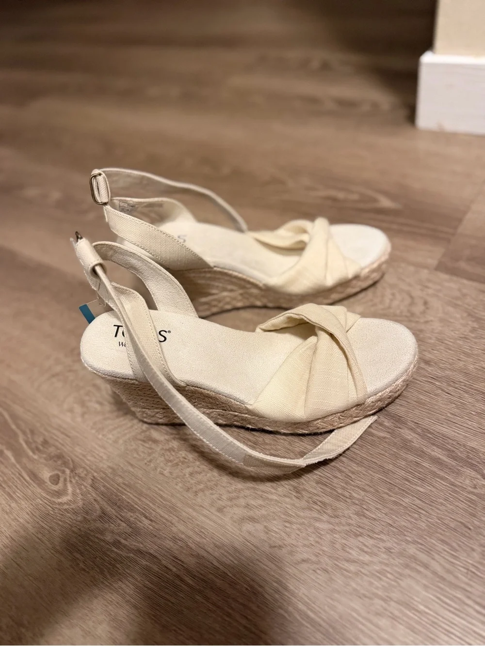 Toms Cream Canvas Espadrille Wedge Sandals